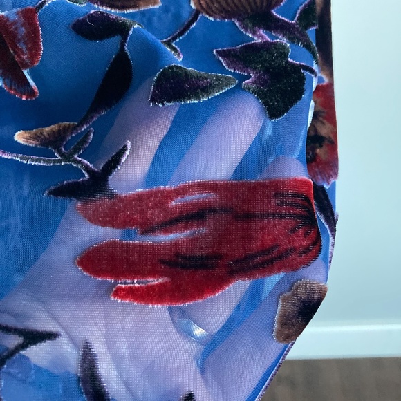 Flocked Chiffon Dress by En Creme, Navy Chiffon Smocked Dress - Picture 8 of 10